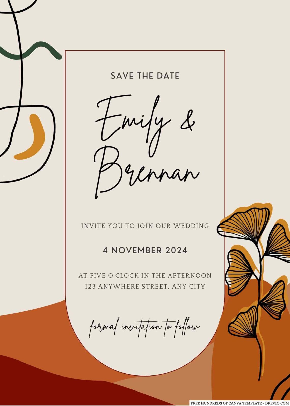 Free Editable Terracotta Abstract Shape Wedding Invitation