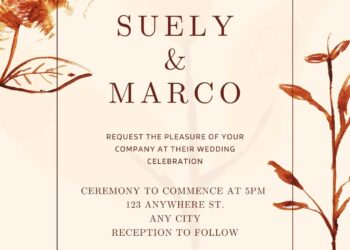 Free Editable Terracotta Dark Red Leaves Wedding Invitation