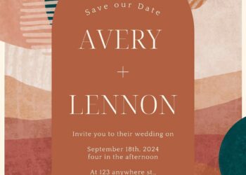 Free Editable Watercolor Shape Terracotta Wedding Invitation