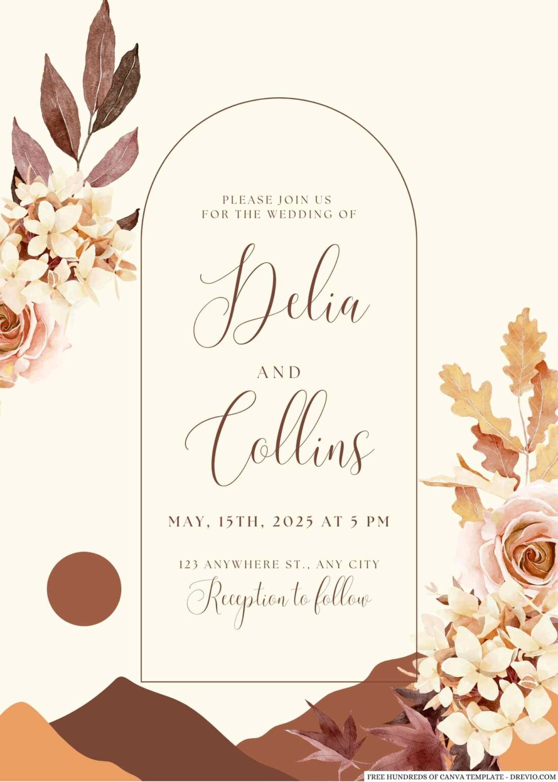 22+ Terracotta Autumn Delicate Floral Canva Wedding Invitation