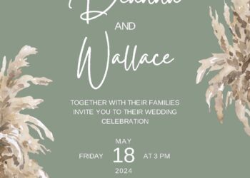 Free Editable Sage Watercolor Pampas Grass Wedding Invitation