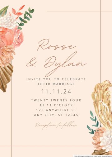 18+ Terracotta Dry Rose Bouquet Canva Wedding Invitation Templates ...
