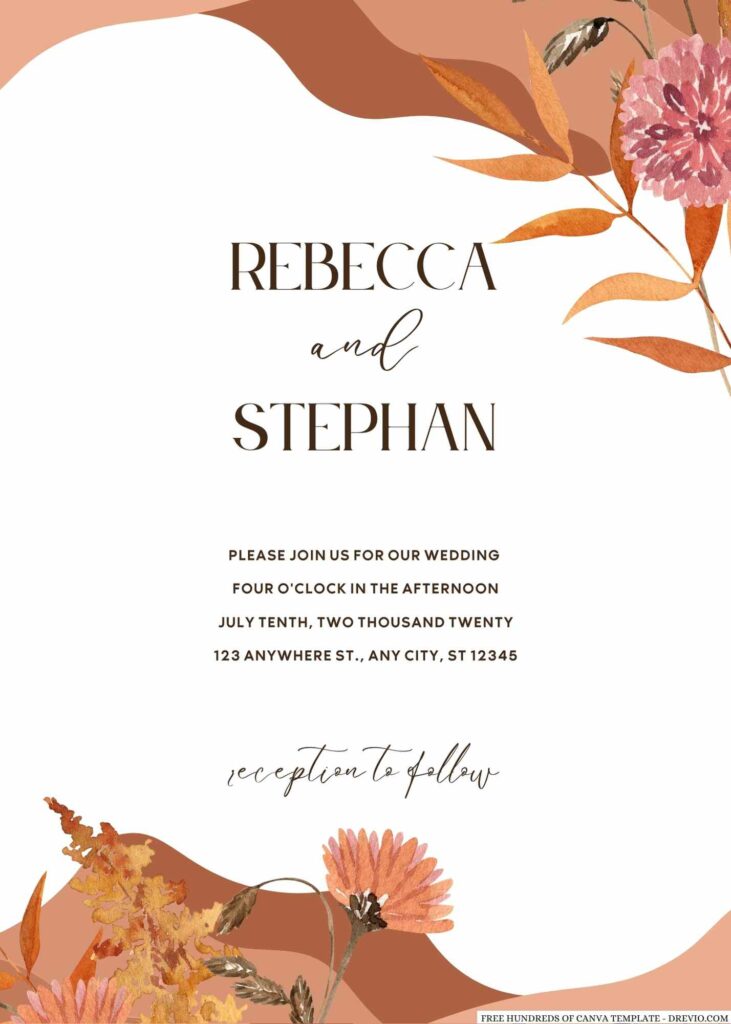 Free Editable Terracotta Delicate Floral Wedding Invitation