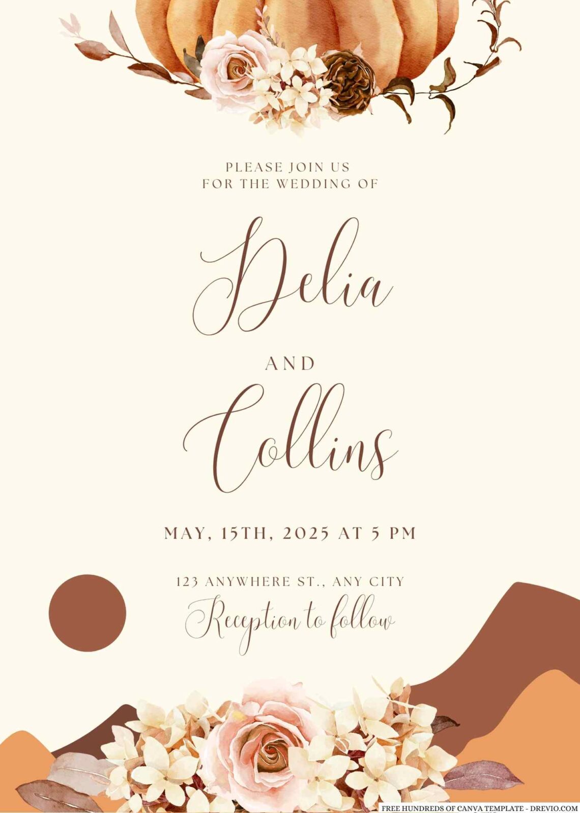 22+ Terracotta Autumn Delicate Floral Canva Wedding Invitation ...