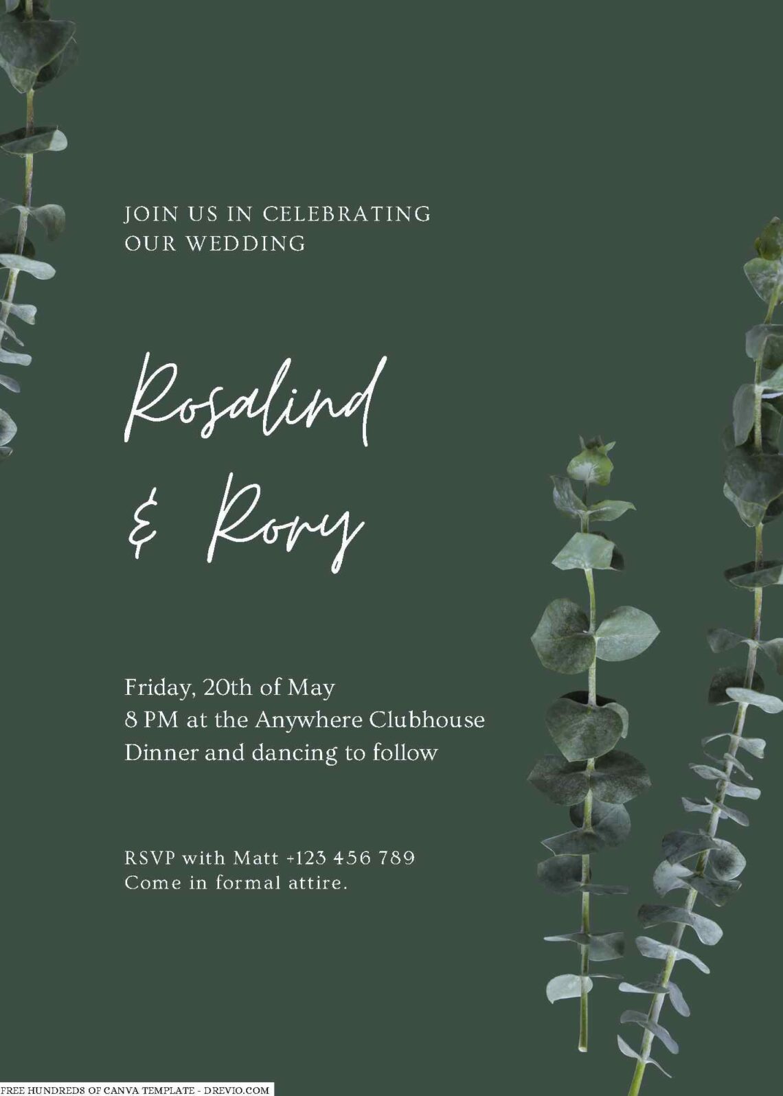 Free Editable Sage Eucalyptus Leaves Floral Wedding Invitation
