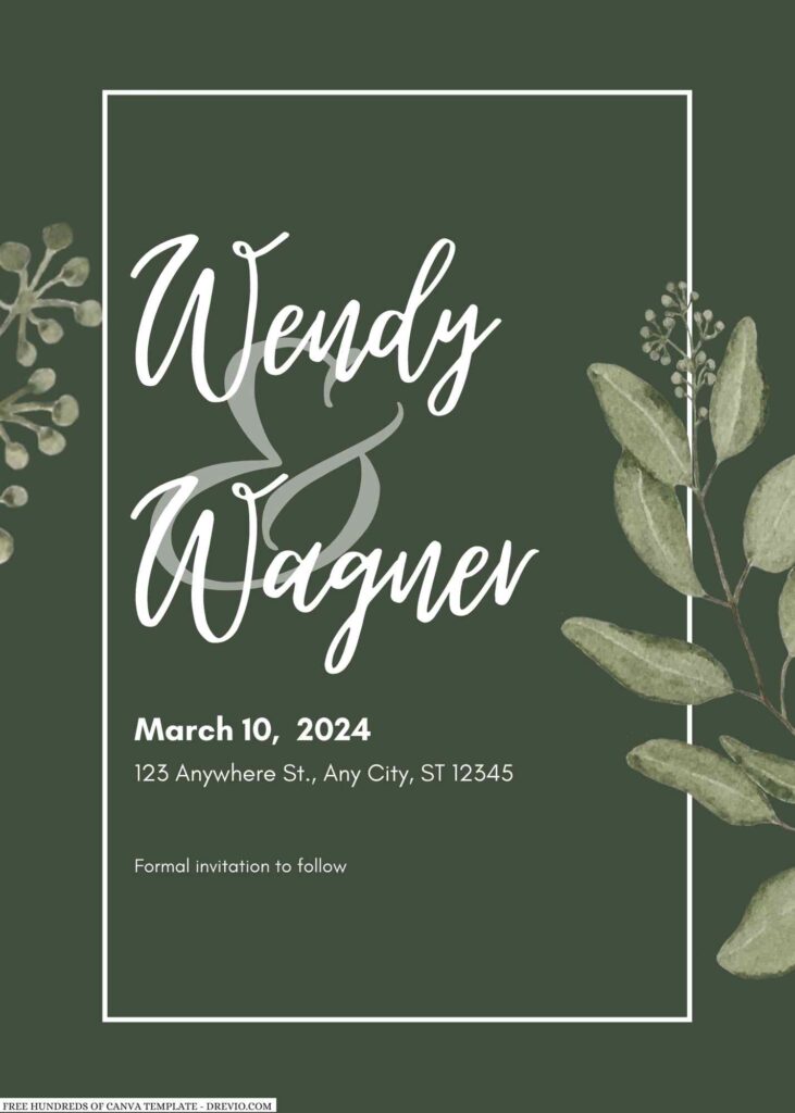 Free Editable Sage Watercolor Eucalyptus Leaves Wedding Invitation 