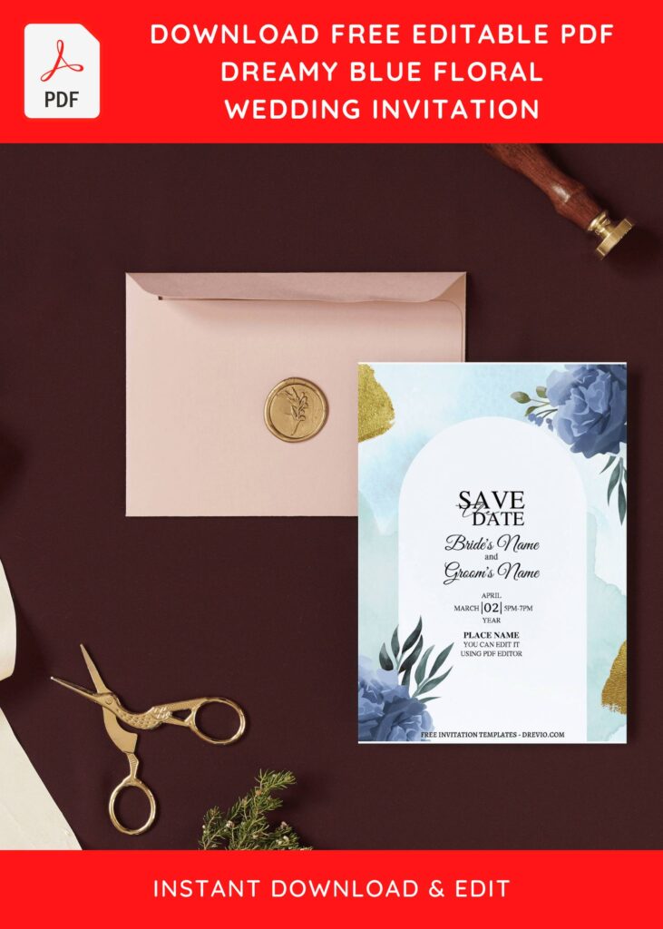 Invitation Template of (Free Editable PDF) Calm & Serene Blue Floral Wedding Invitation Templates 9