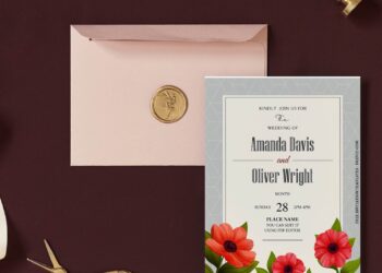 (Free Editable PDF) Dreamy Spring Poppy Wedding Invitation Templates