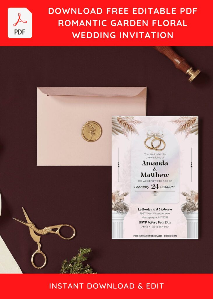 Invitation Template of (Free Editable PDF) Romantic Classical Roman Style Floral Wedding Invitation Templates 9