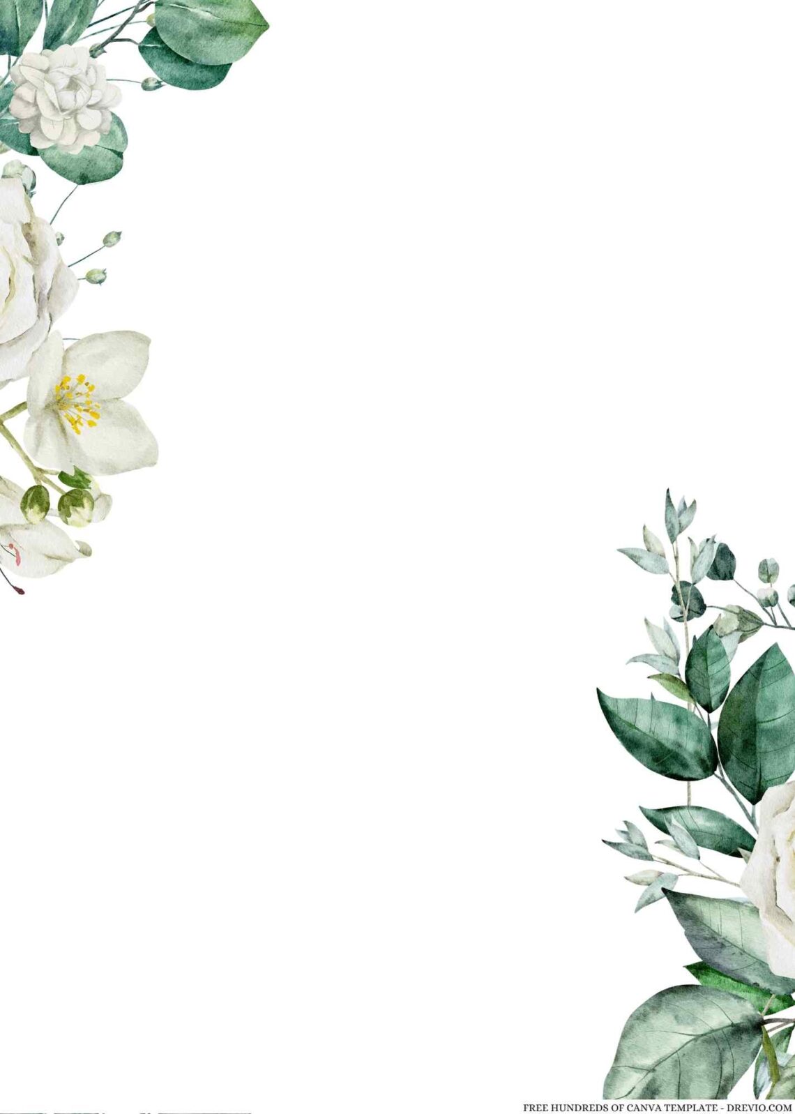 16+ Green Leaves White Roses Canva Wedding Invitation Templates ...
