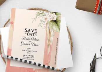 (Free Editable PDF) Modern Bohemian Greenery Wedding Invitation Templates with watercolor beige background