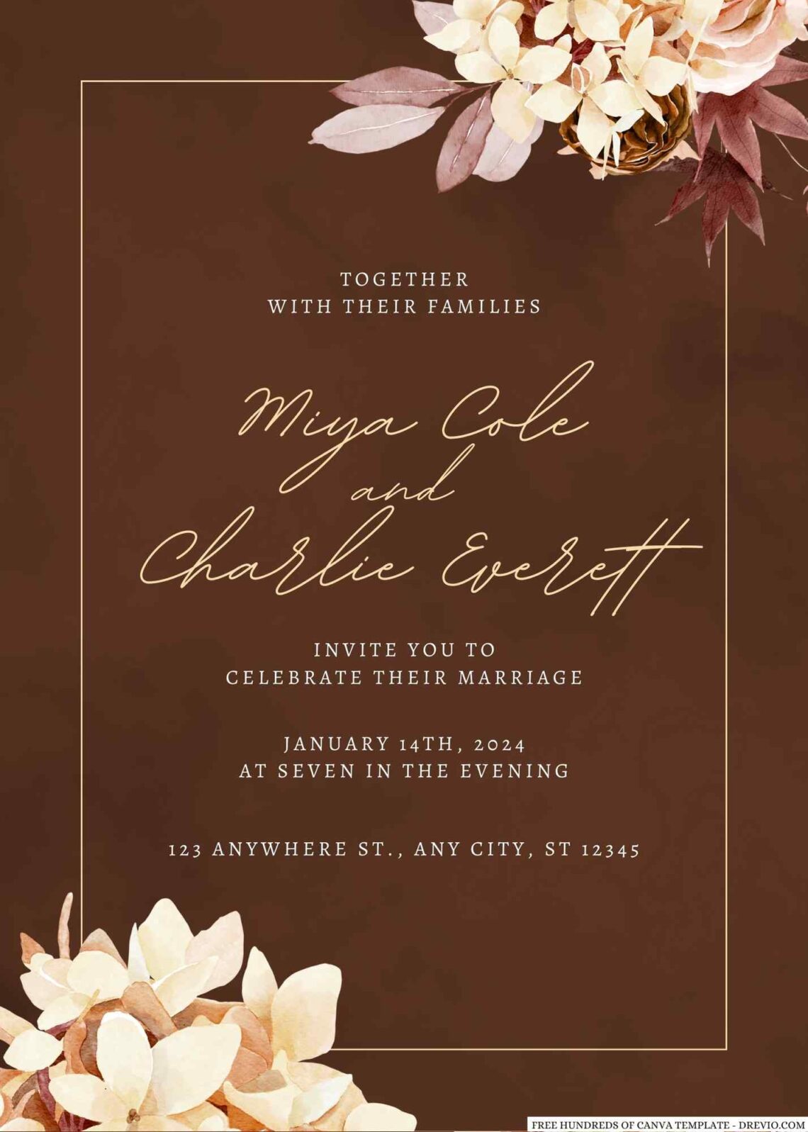 Free Editable Terracotta Autumn Flower Bouquet Wedding Invitation Templates