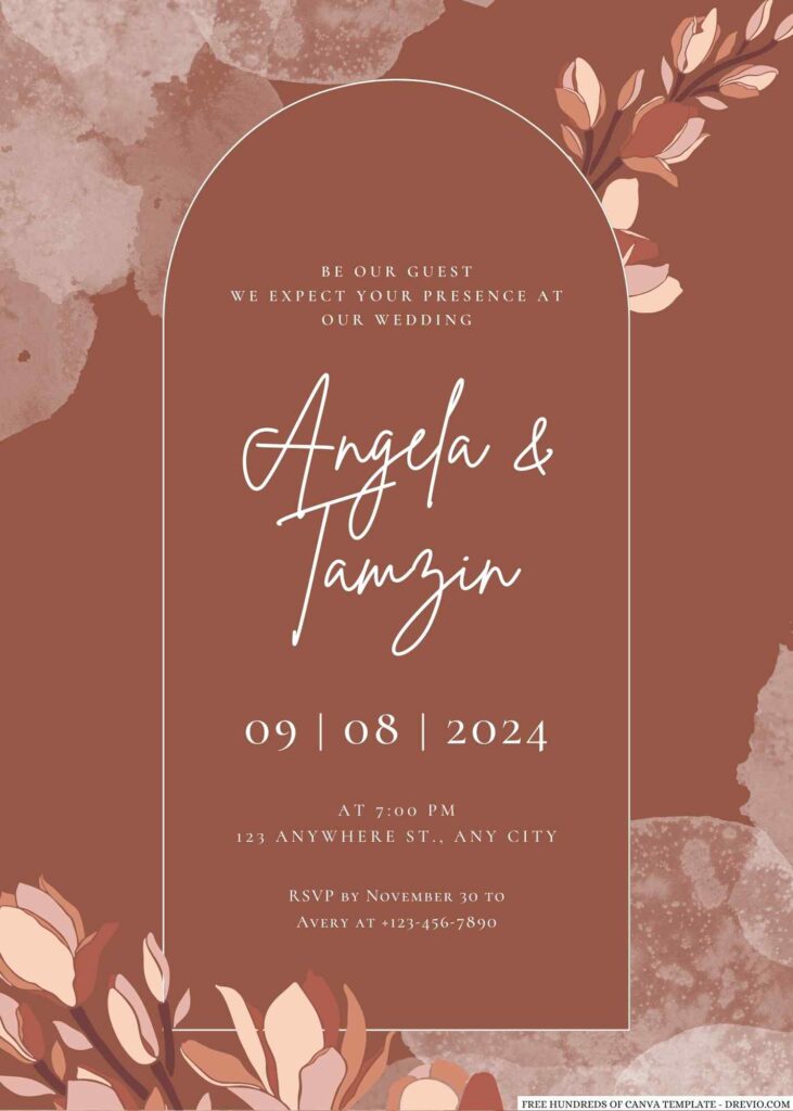 Free Editable Terracotta Magnolia Floral Wedding Invitation Templates