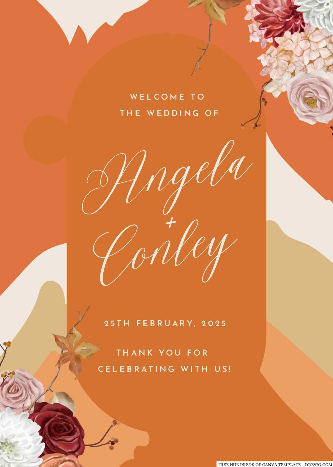 Free Editable Terracotta Watercolor Floral Wedding Invitation