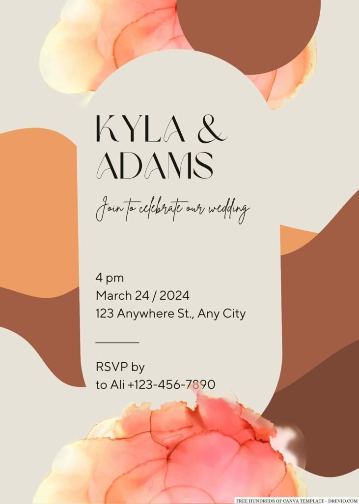 Invitation Template of 16+ Terracotta Watercolor Ink Brown Canva Wedding Invitation Templates 3