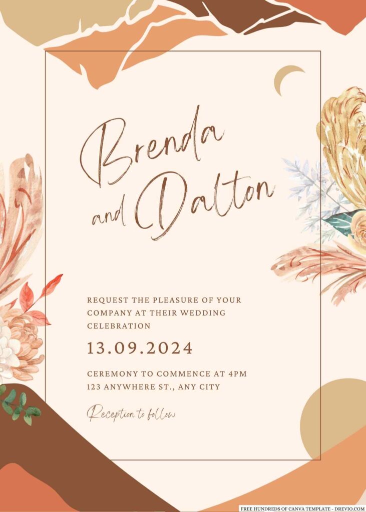 Free Editable Terracotta Chrysanthemum Floral Wedding Invitation