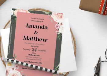 (Free Editable PDF) Botanical Rose & Gardenia Wedding Invitation Templates