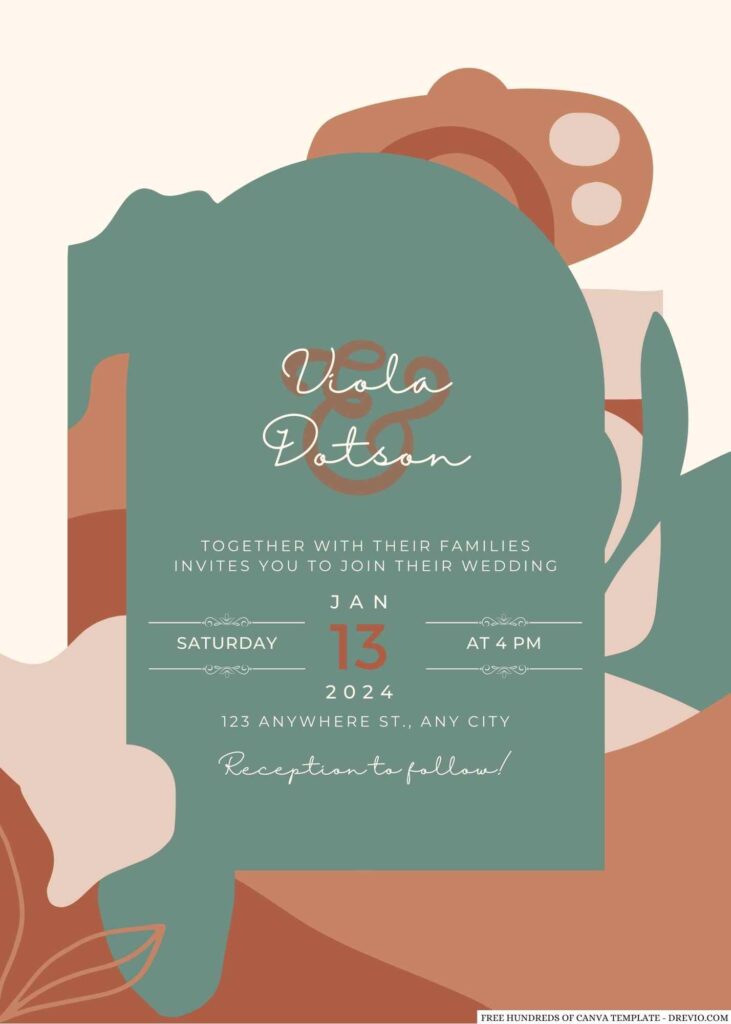 Free Editable Terracotta Abstract Botanical Wedding Invitation