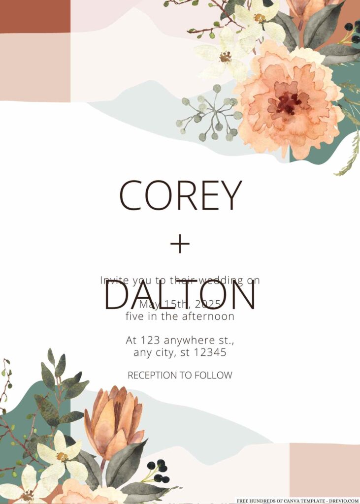 Invitation Template of 22+ Terracotta Floral Bouquet Canva Wedding Invitation Templates 3