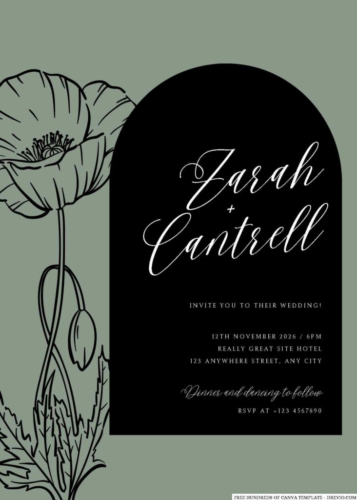 Invitation Template of 14+ Sage Line Detail Flower Canva Wedding Invitation Templates 2