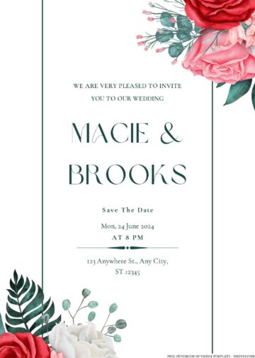 14+ Pink Roses Watercolor Floral Canva Wedding Invitation Templates ...