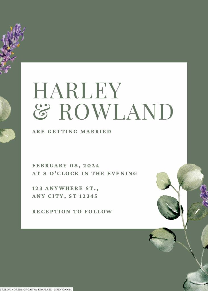Free Editable Green Sage Watercolor Flower Wedding Invitation 
