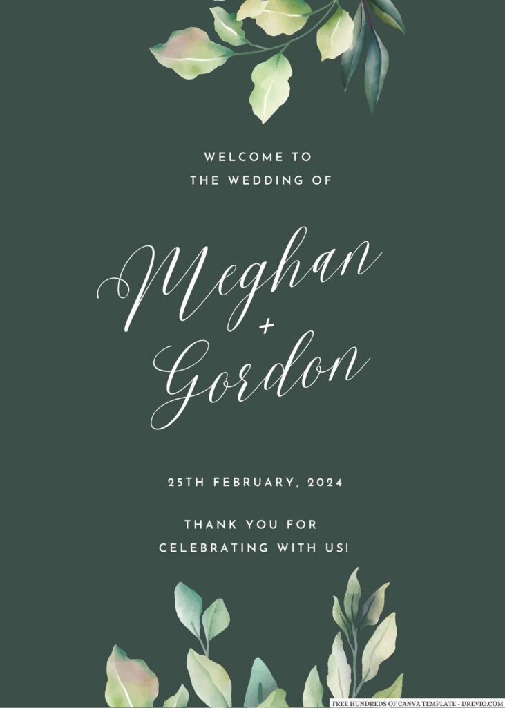 Free Editable Sage Green Watercolor Leaves Wedding Invitation