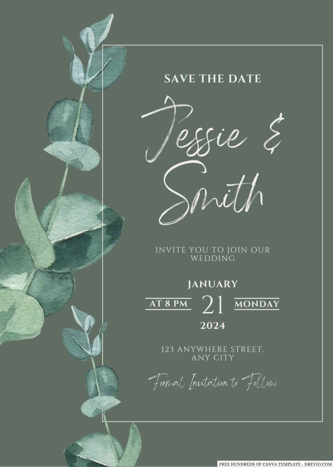 Free Editable Sage Watercolor Leaves Wedding Invitation