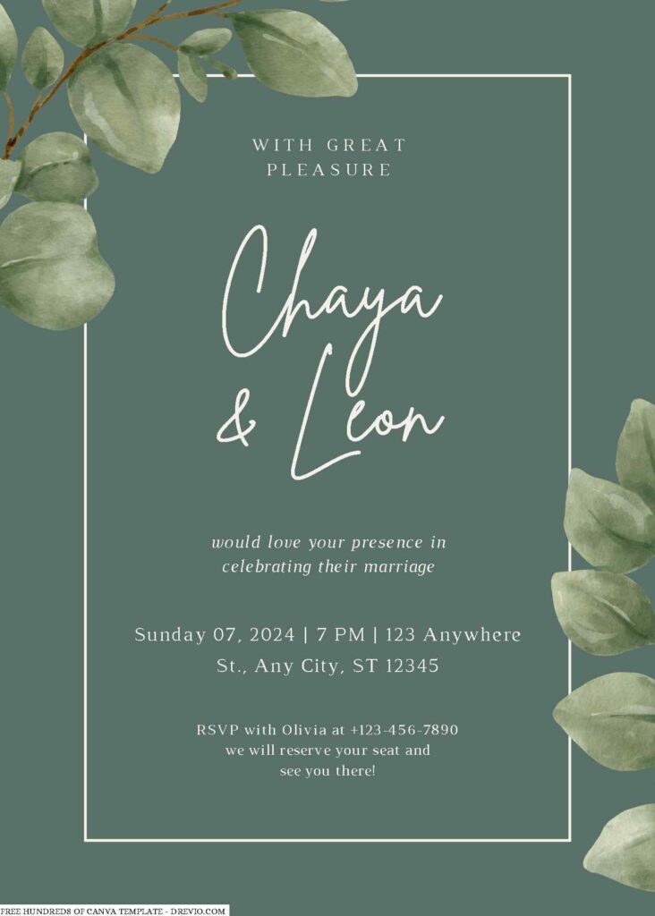 Free Editable Sage Eucalyptus Floral Watercolor Wedding Invitation