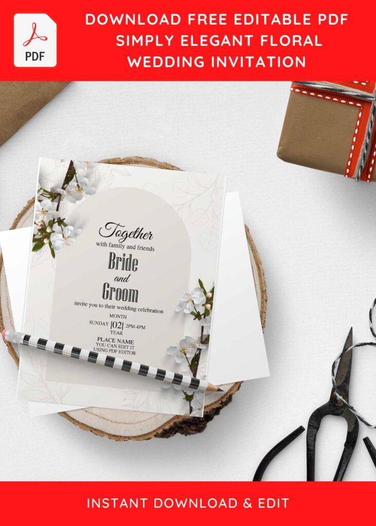 (Free Editable PDF) Whimsical Spring Garden Wedding Invitation Templates with gorgeous white rose