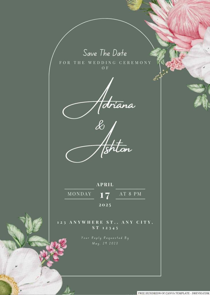 Invitation Template of 20+ Sage Pink White Flower Bouquet Canva Wedding Invitation Templates 3