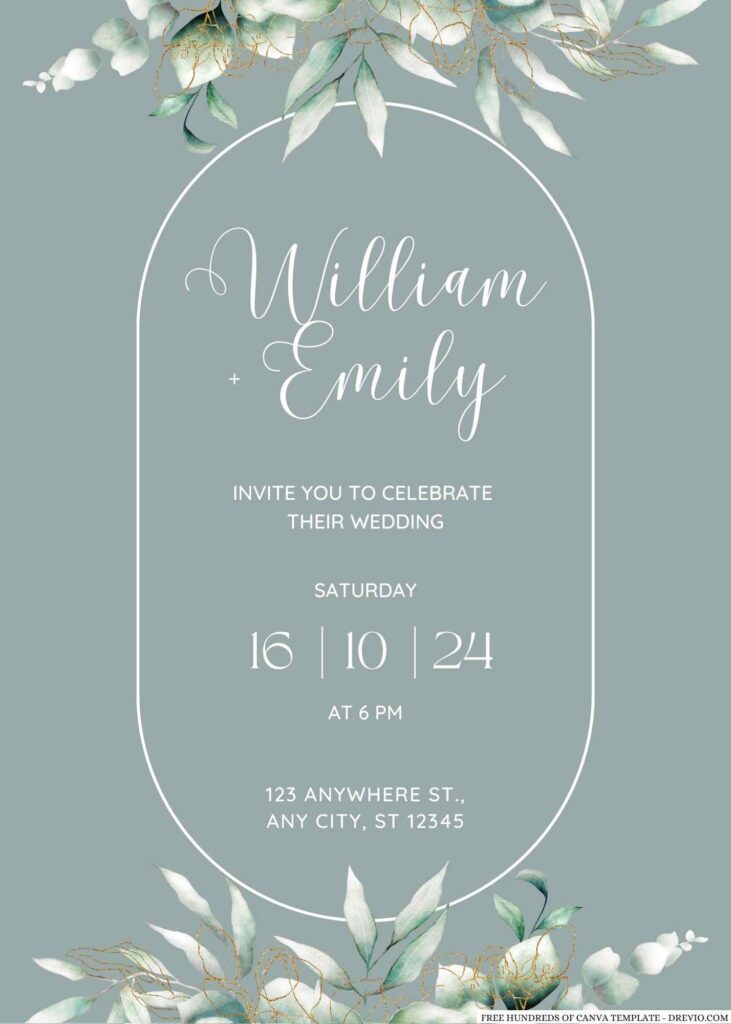 Invitation Template of 20+ Sage Greenery Leaves Canva Wedding Invitation Templates 3