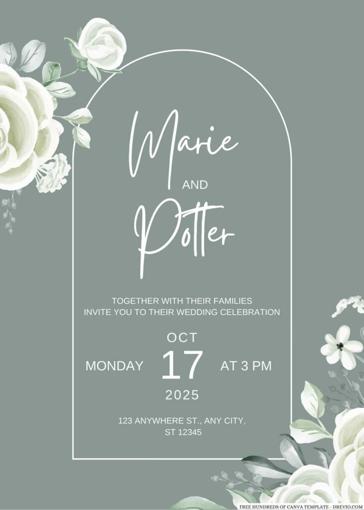 Invitation Template of 22+ Sage Flower Arrangement Canva Wedding Invitation Templates 3