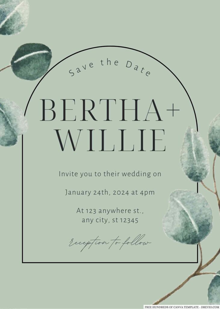 Invitation Template of 22+ Sage Watercolor Eucalyptus Canva Wedding Invitation Templates 3