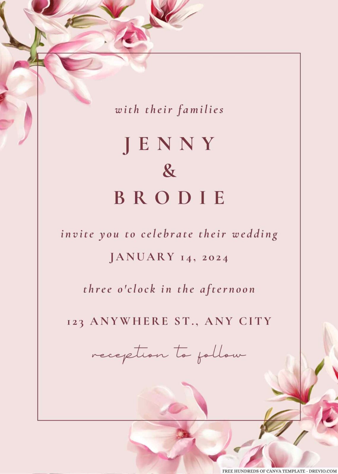 Free Editable Cream Pastel Magnolia Watercolor Wedding Invitation