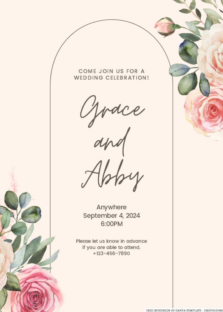 Invitation Template of 16+ Cream Decorate Floral Pink Canva Wedding Invitation Templates 2