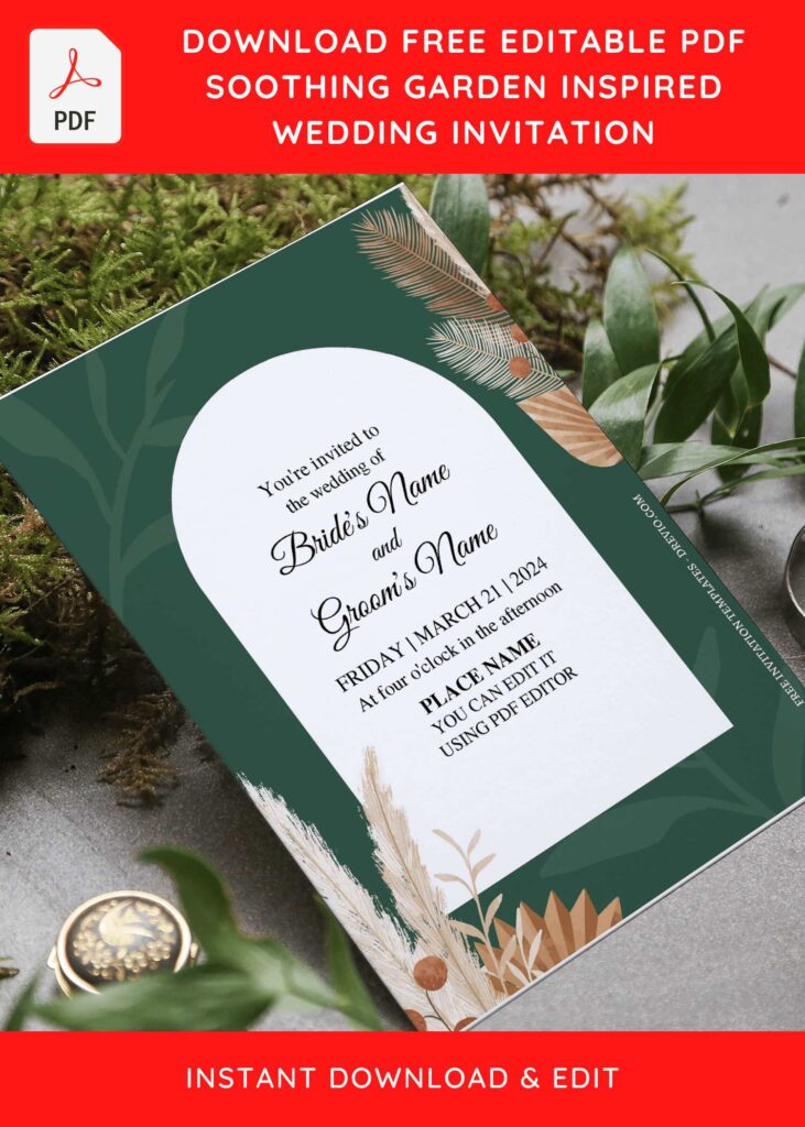 (Free Editable PDF) Soothing Garden Inspired Wedding Invitation Templates with greenery leaves