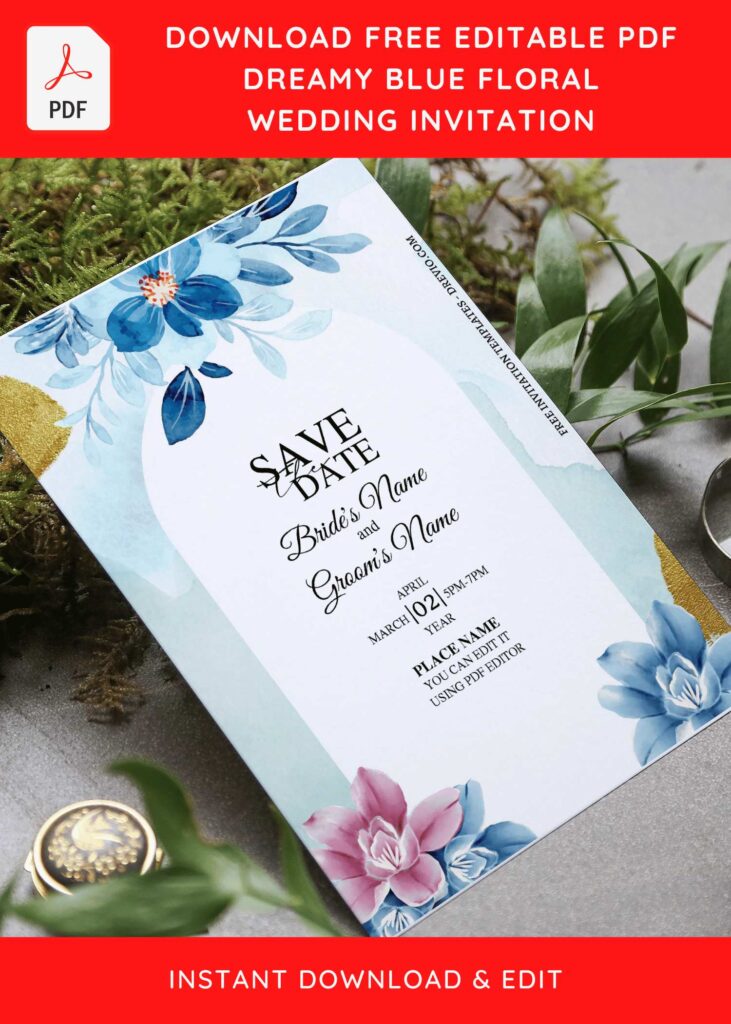 Invitation Template of (Free Editable PDF) Calm & Serene Blue Floral Wedding Invitation Templates 6