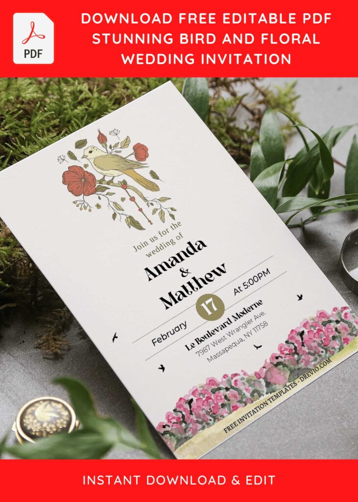 (Free Editable PDF) Rustic Bird Cage Floral Wedding Invitation Templates  with editable text