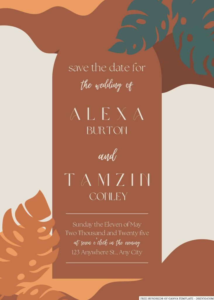 Free Editable Terracotta Leaves Wedding Invitation