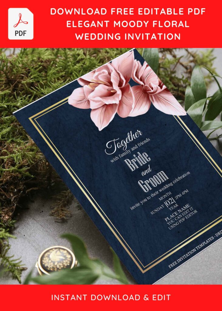 Invitation Template of (Free Editable PDF) Elegant Moody Tulip And Lily Wedding Invitation Templates 6