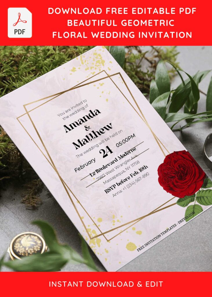 Invitation Template of (Free Editable PDF) Stunning Geometric Floral Wedding Invitation Templates 7