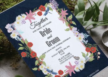 (Free Editable PDF) Stylish Watercolor Floral Edge Wedding Invitation Templates with stunning floral border