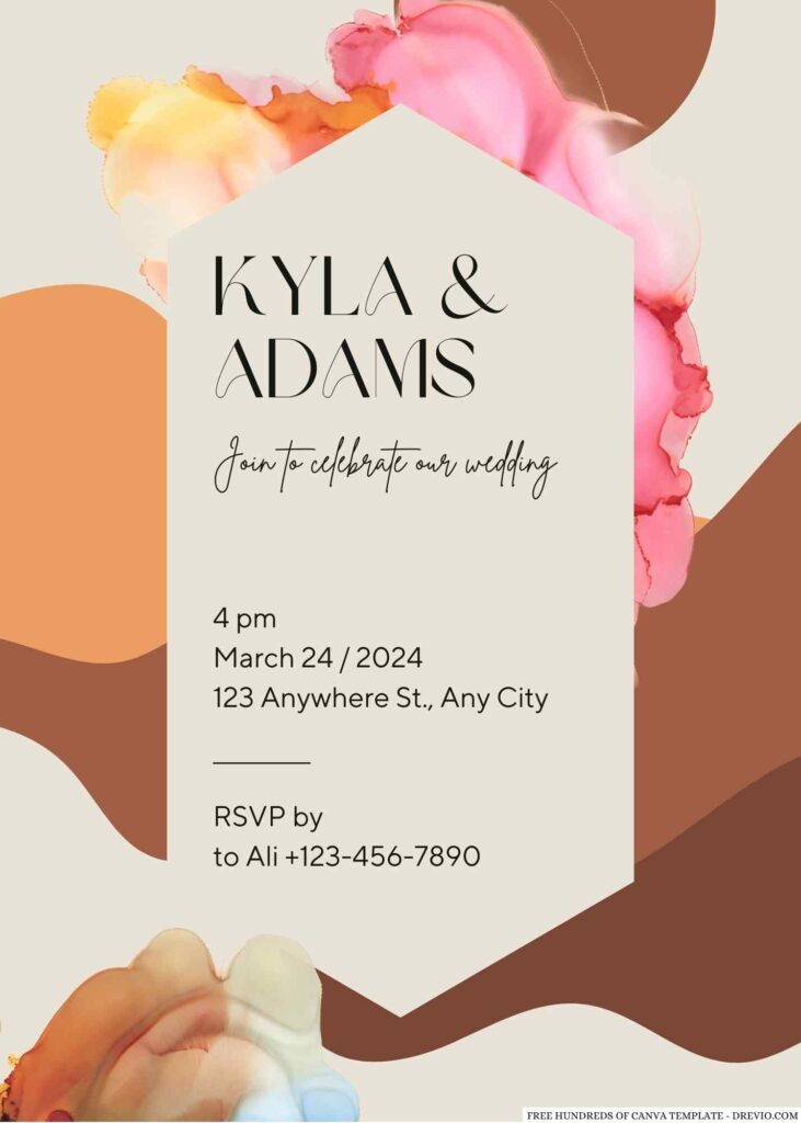 Free Editable Terracotta Watercolor Ink Brown Wedding Invitation