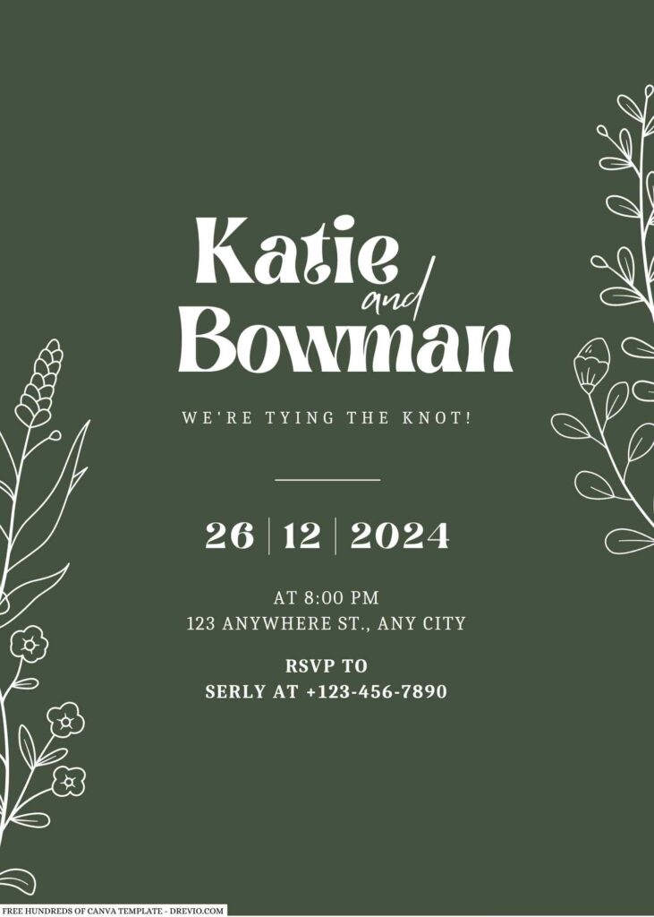 Free Editable Sage Green Branch Flower Wedding Invitation