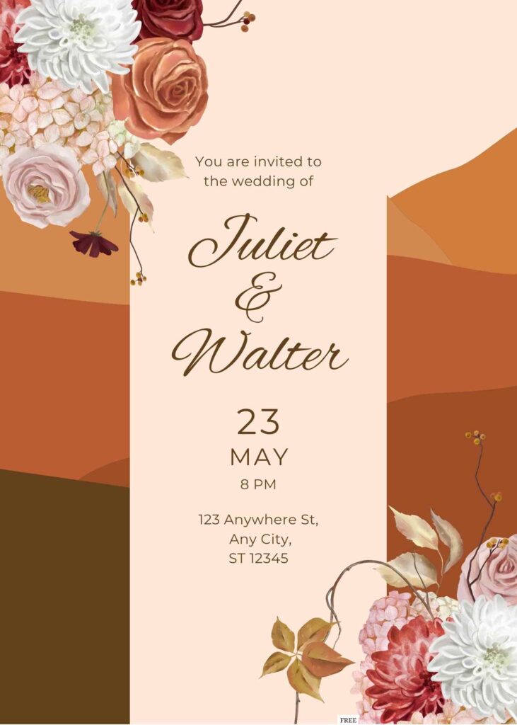 Free Editable Terracotta Autumn Floral Wedding Invitation