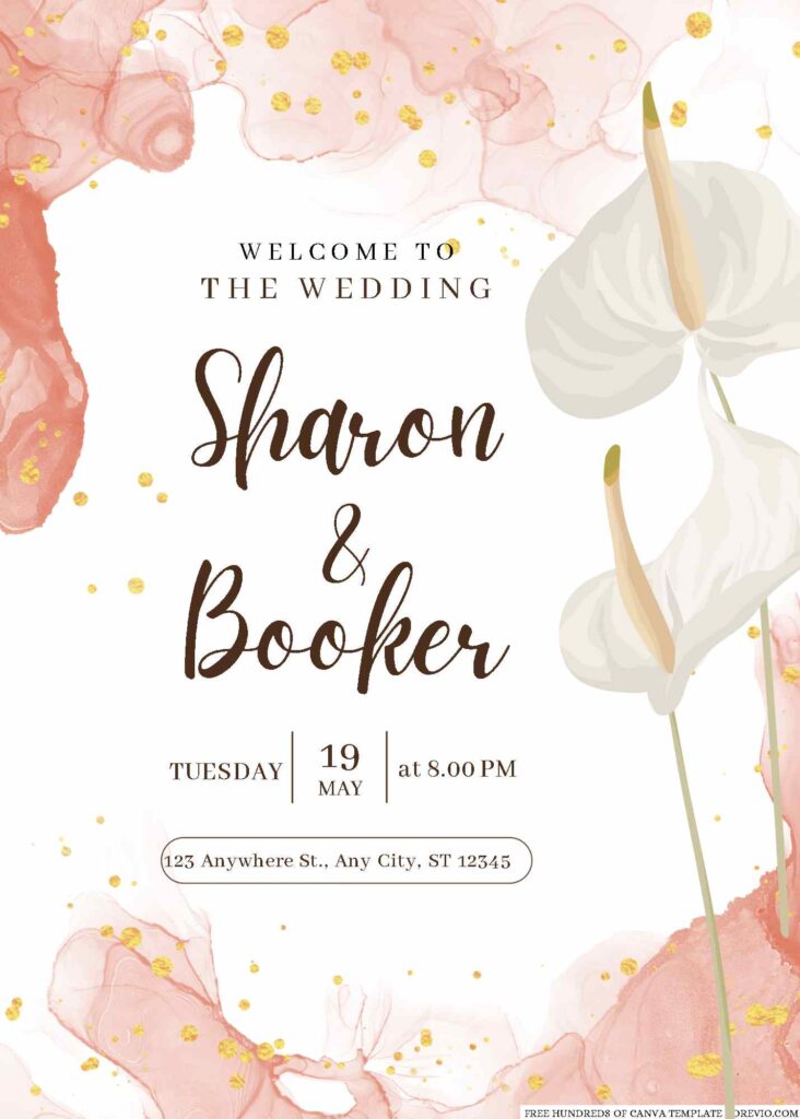 Free Editable Terracotta Calla Lily Flower Wedding Invitation