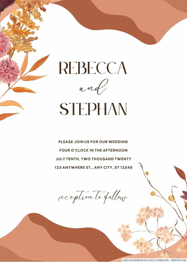 Invitation Template of 20+ Terracotta Delicate Floral Canva Wedding Invitation Templates 6