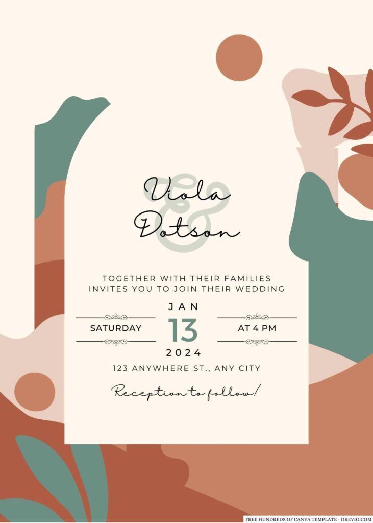 Free Editable Terracotta Abstract Botanical Wedding Invitation