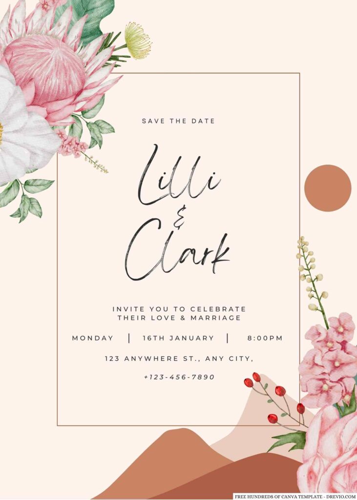 Free Editable Terracotta Pink Flower Bouquet Wedding Invitation